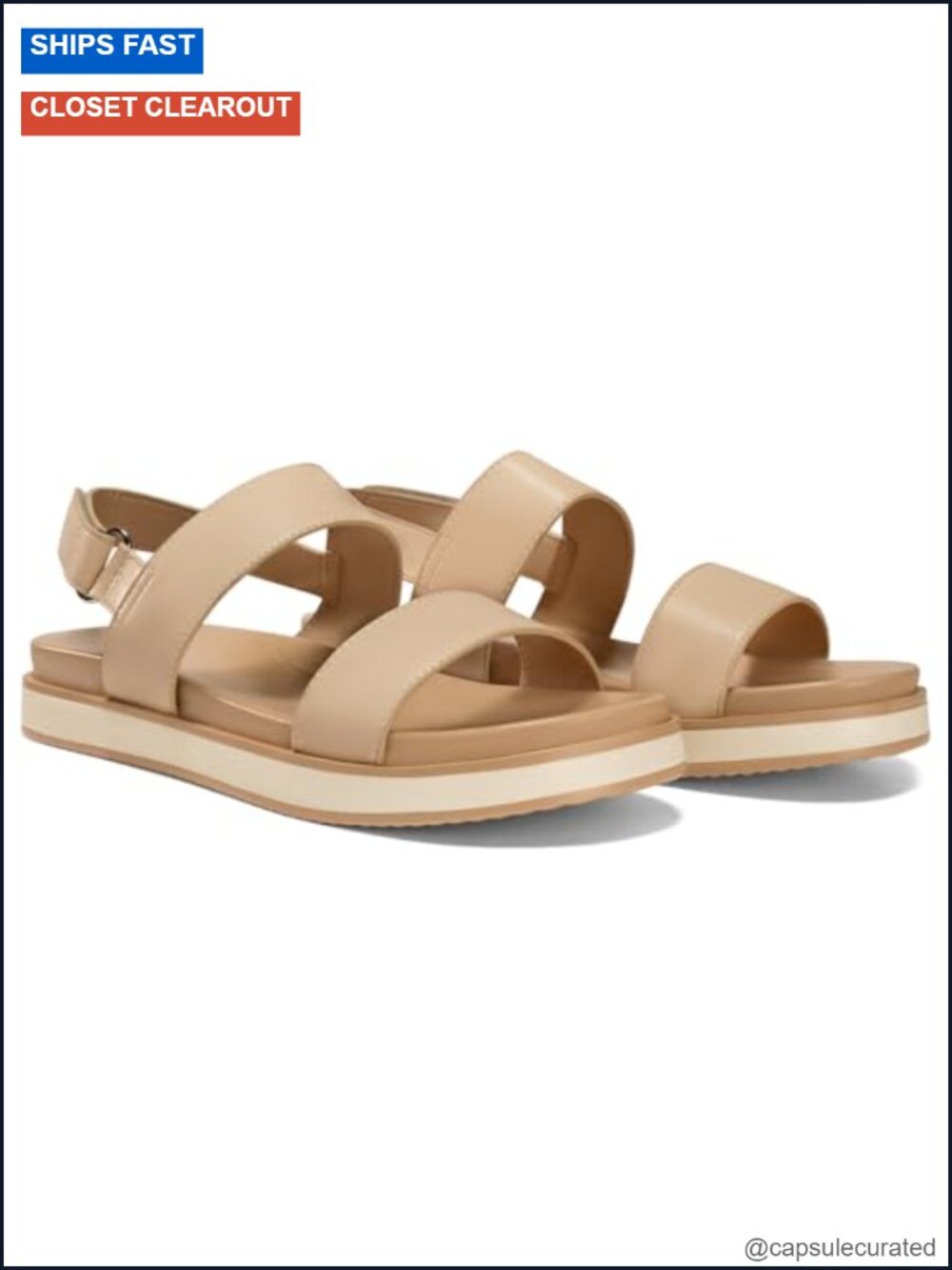 Women's Adjustable Strap Flat Sandals with Arch Support Faux Leather